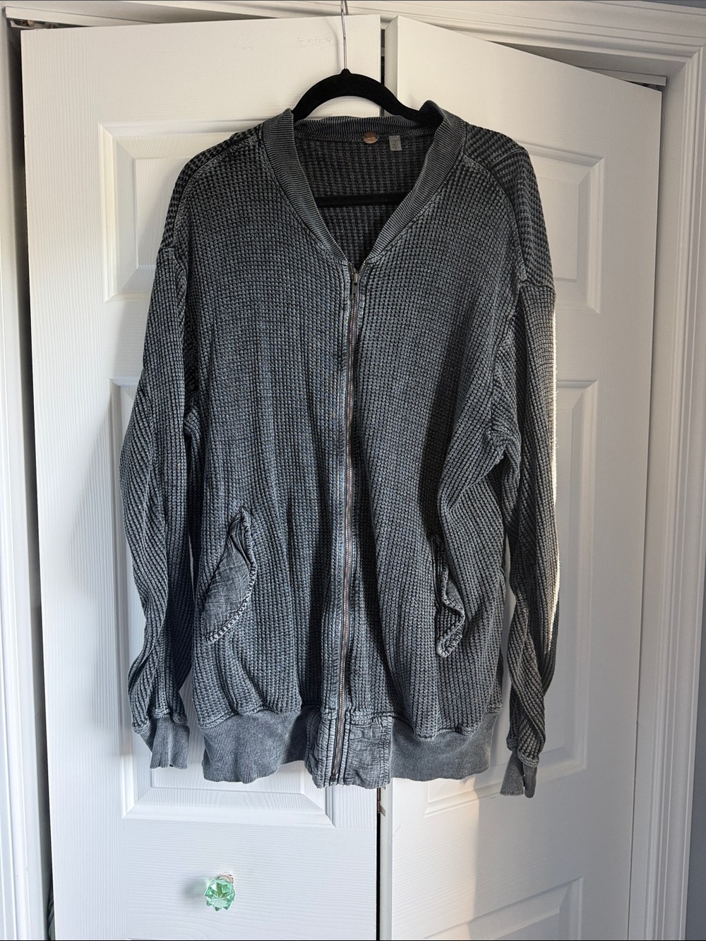 Free People Gray Waffle-Knit Zip-Up Jacket